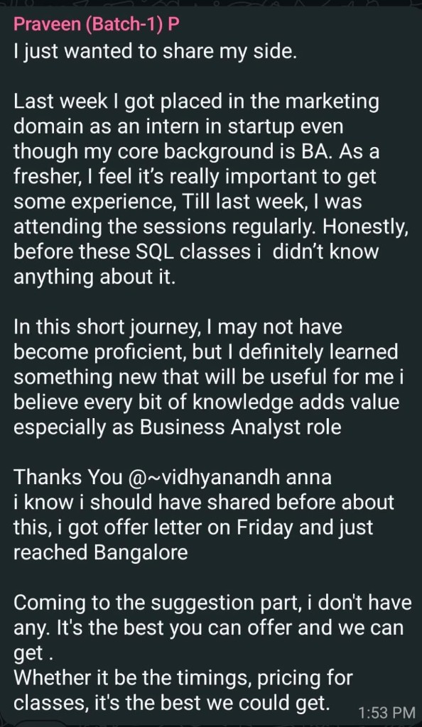 Student review screenshot