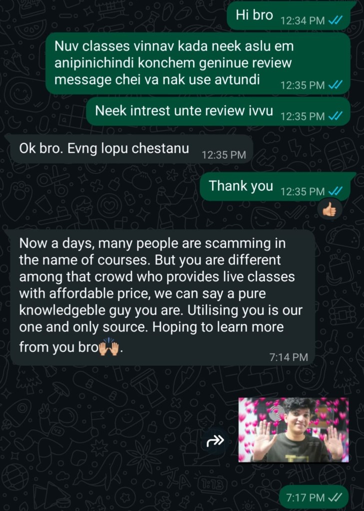 Student WhatsApp review screenshot